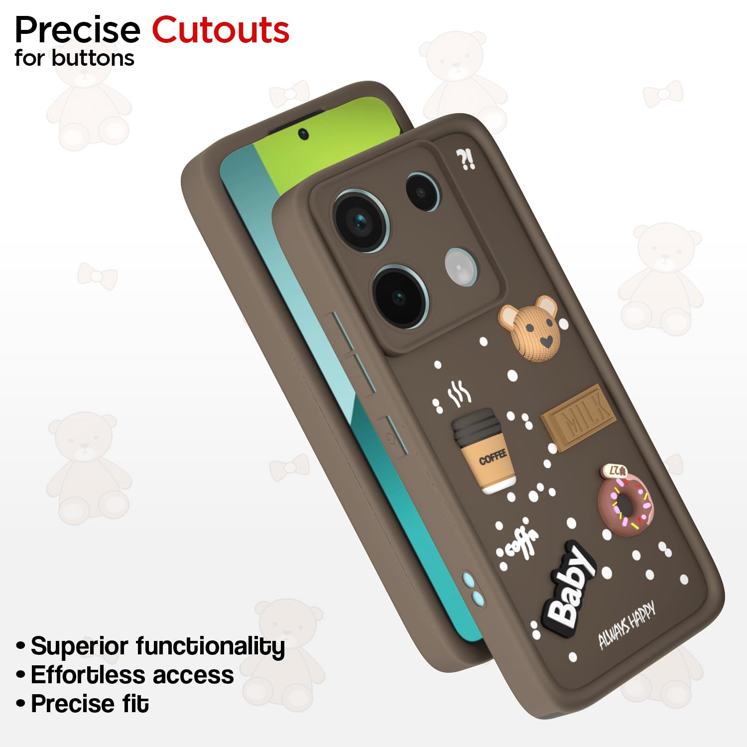 3D Cartoon Bear Back Cover for Redmi Note 13 Pro 5G