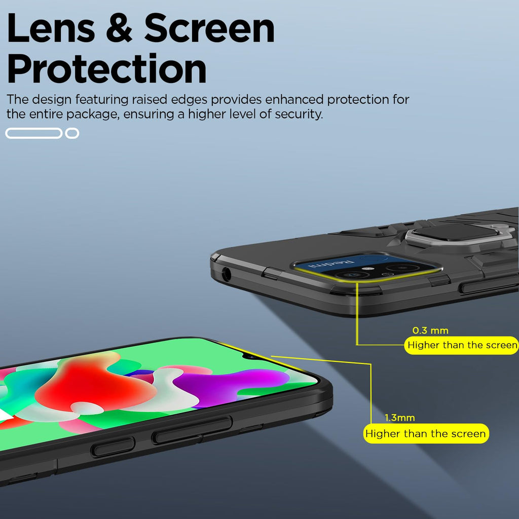 D5 Tough Armor Back Cover with Ring Holder Kickstand for Redmi 12C
