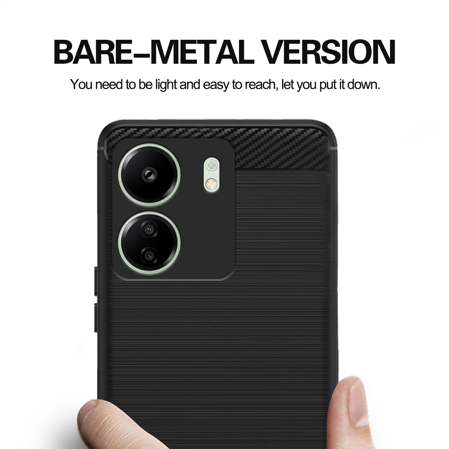 Redmi 13c Hybrid Carbon Fiber Back Cover Black Shockproof TPU Case