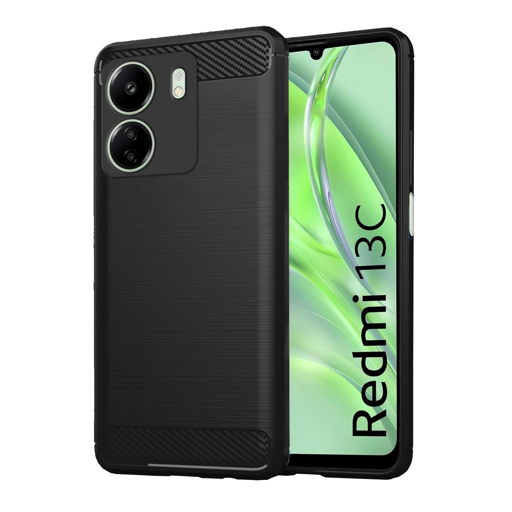 Redmi 13c Hybrid Carbon Fiber Back Cover Black Shockproof TPU Case