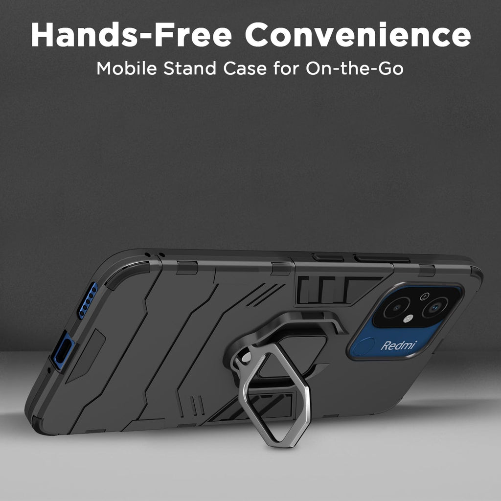 D5 Tough Armor Back Cover with Ring Holder Kickstand for Redmi 12C