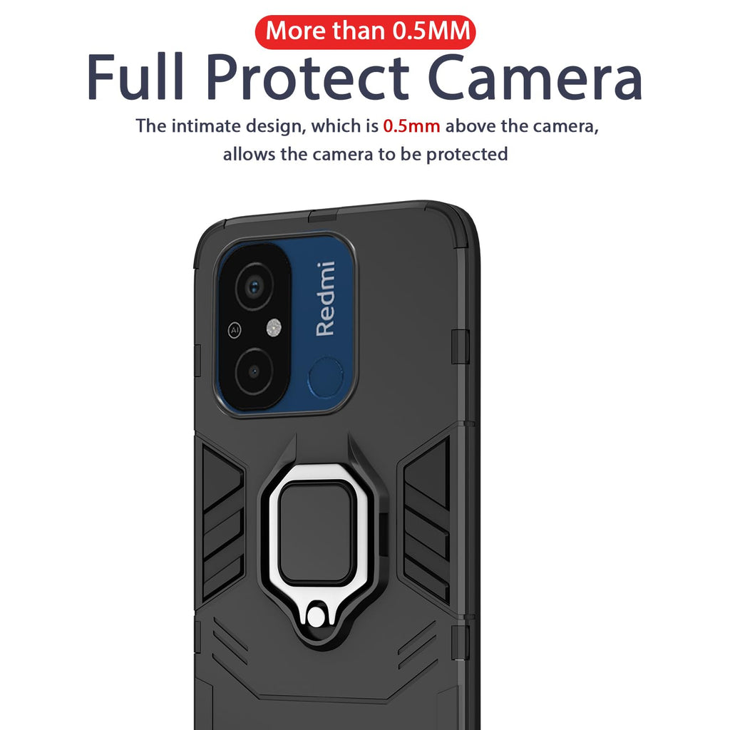 D5 Tough Armor Back Cover with Ring Holder Kickstand for Redmi 12C