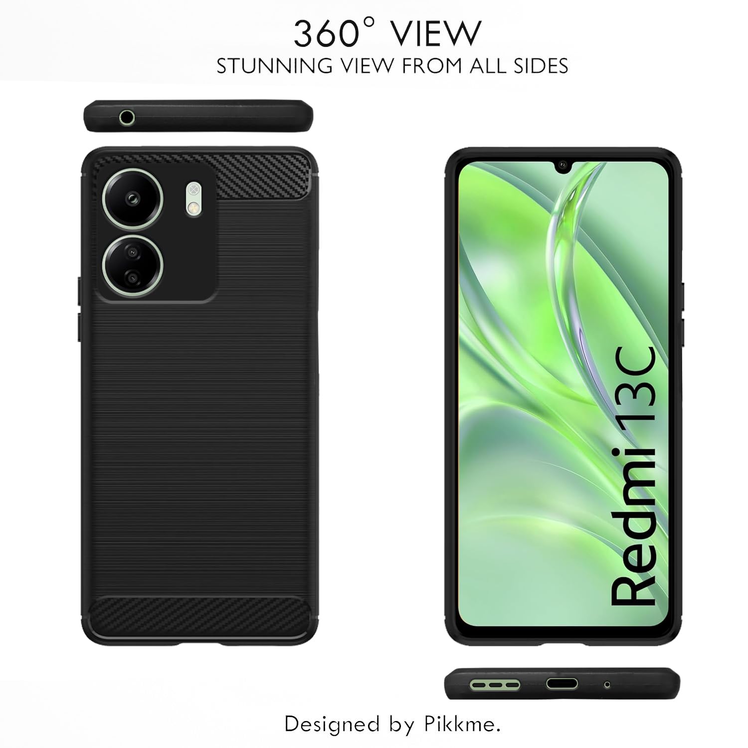 Redmi 13c Hybrid Carbon Fiber Back Cover Black Shockproof TPU Case