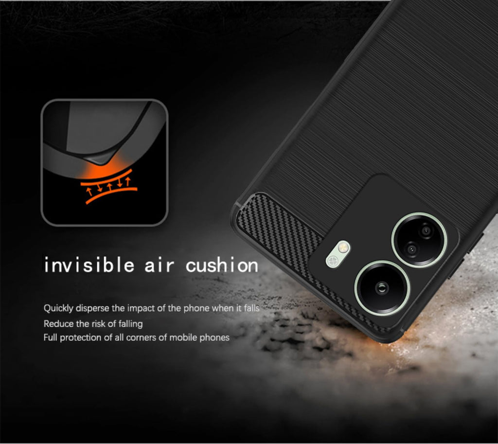Redmi 13c Hybrid Carbon Fiber Back Cover Black Shockproof TPU Case