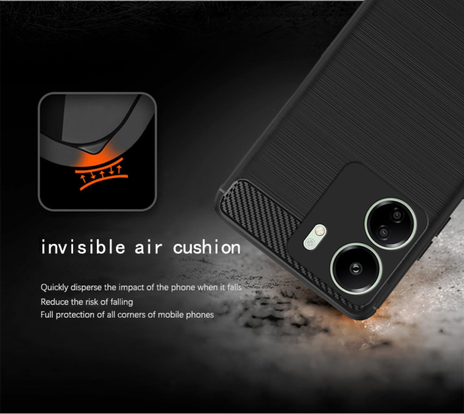 Redmi 13c Hybrid Carbon Fiber Back Cover Black Shockproof TPU Case