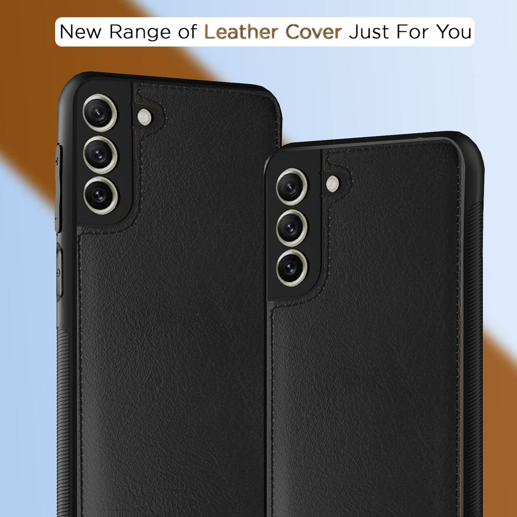 Samsung Galaxy S22 Premium Leather Back Cover (Black) – Soft Silicone Inner Case