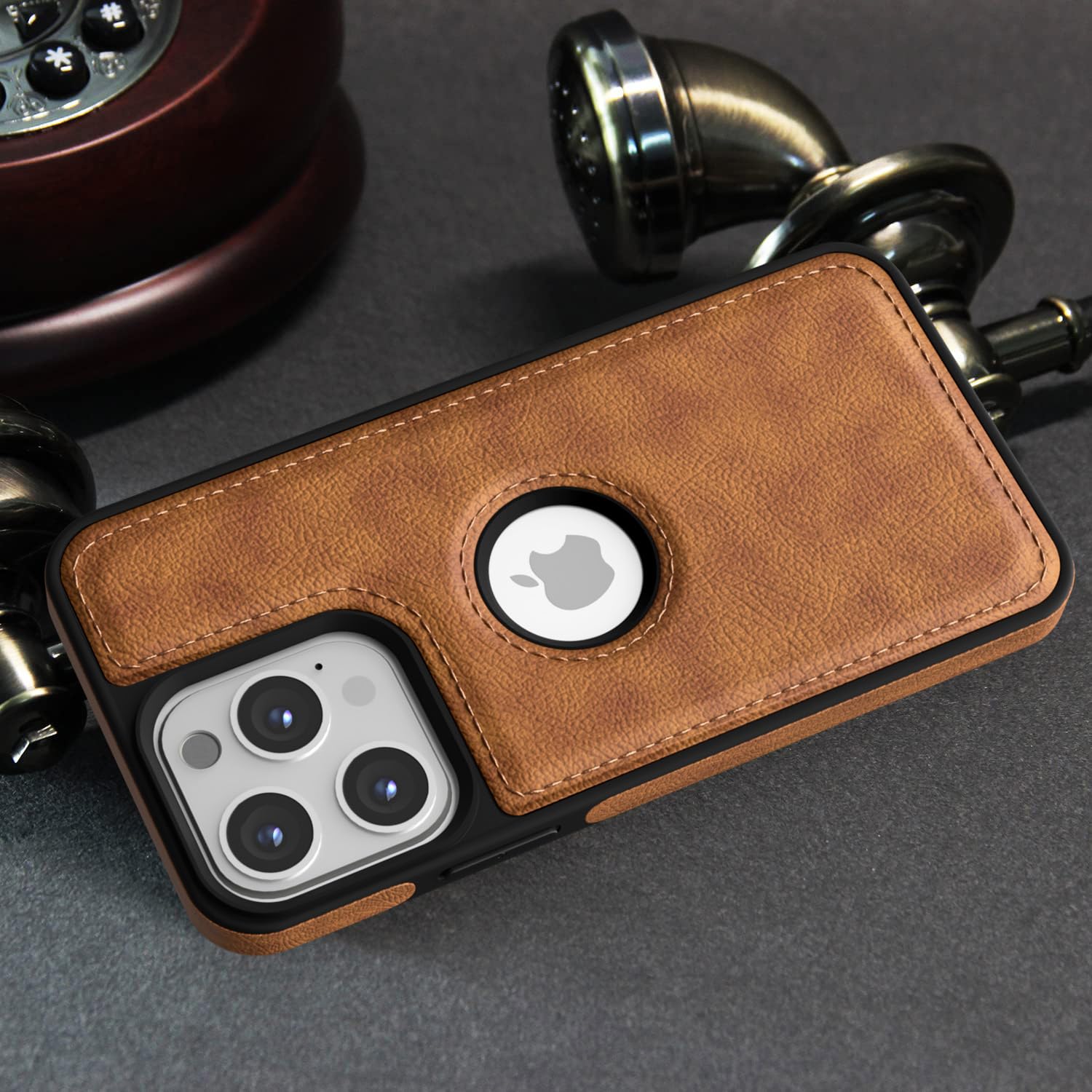 PU Leather Back Cover for iPhone 12 Pro Max (Brown)