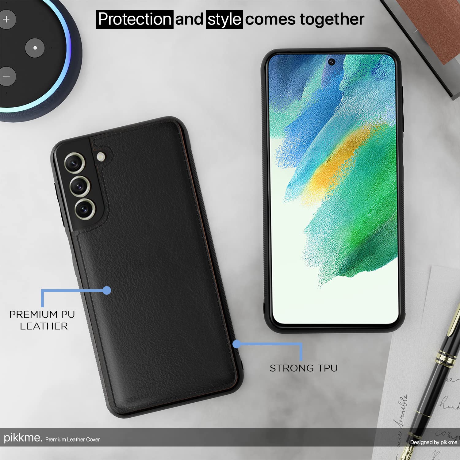 Samsung Galaxy S22 Premium Leather Back Cover (Black) – Soft Silicone Inner Case