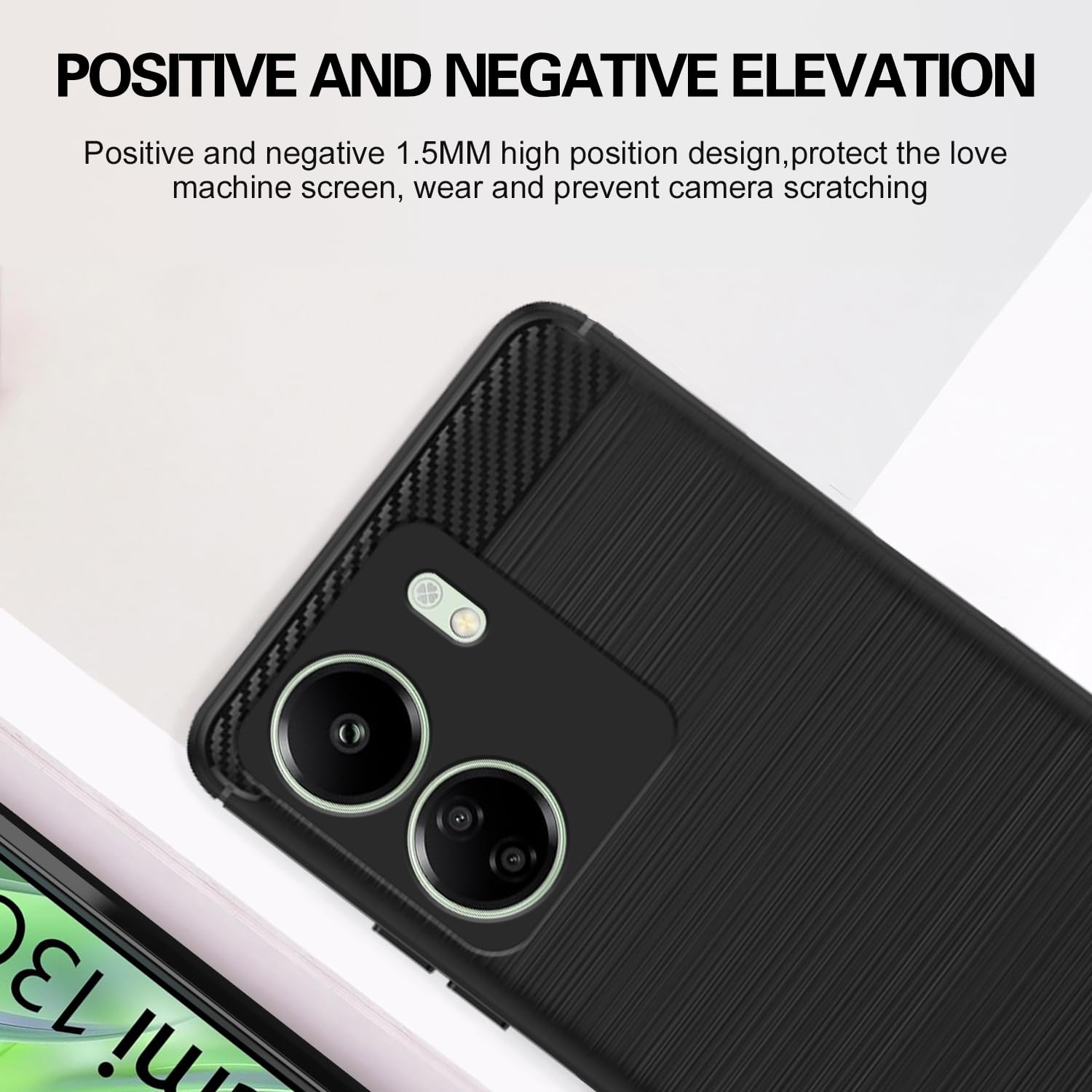Redmi 13c Hybrid Carbon Fiber Back Cover Black Shockproof TPU Case