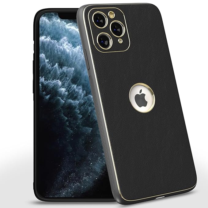 Gold Electroplated Leather Back Cover for iPhone 15 Pro