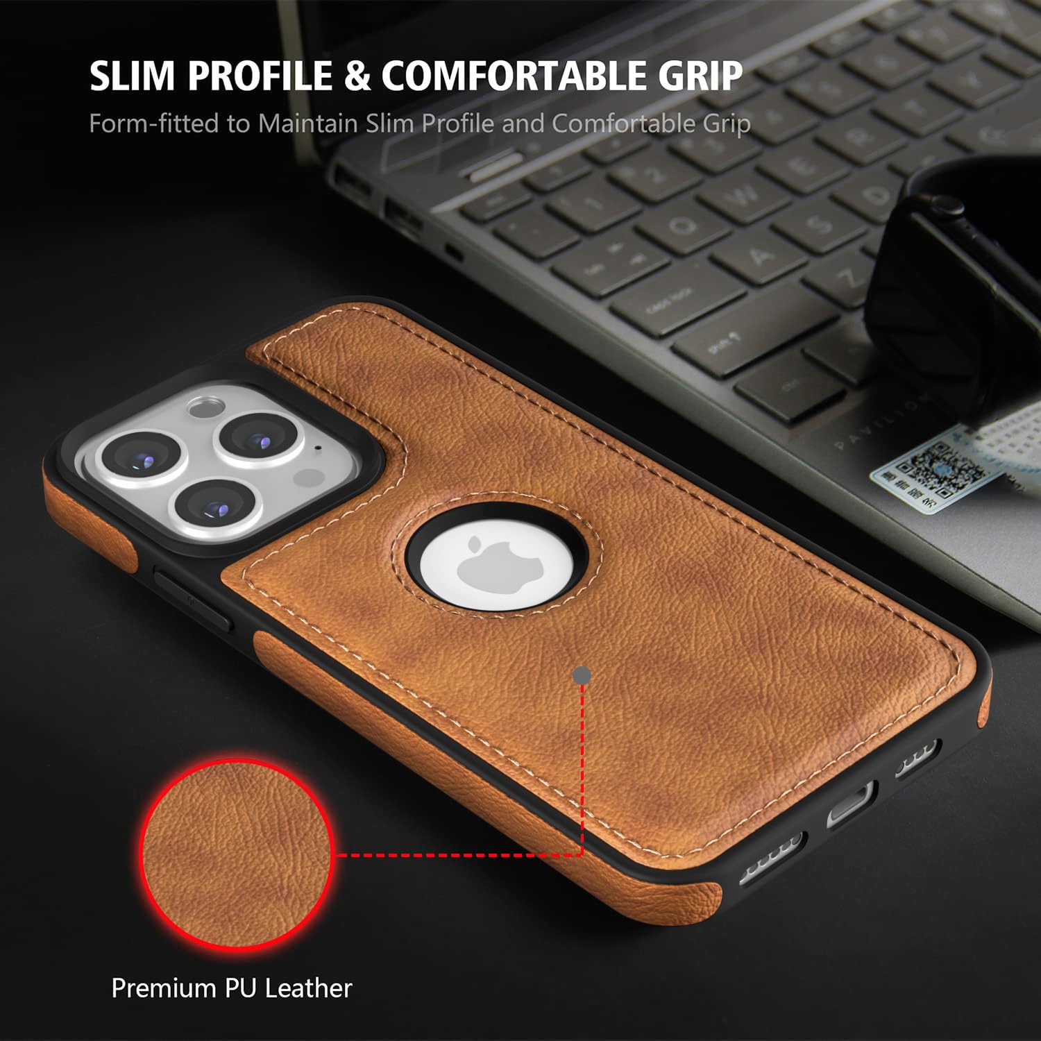 PU Leather Back Cover for iPhone 12 Pro Max (Brown)