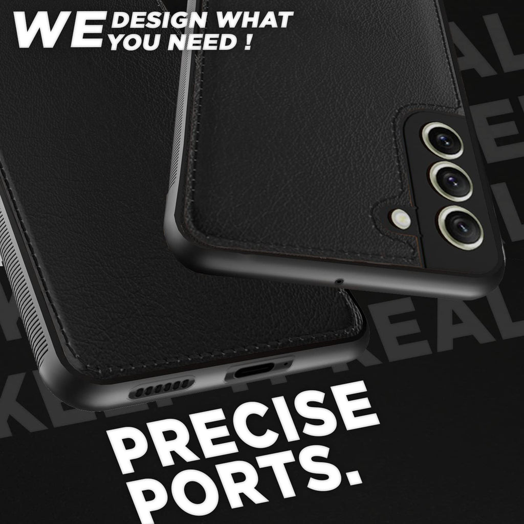 Samsung Galaxy S22 Premium Leather Back Cover (Black) – Soft Silicone Inner Case