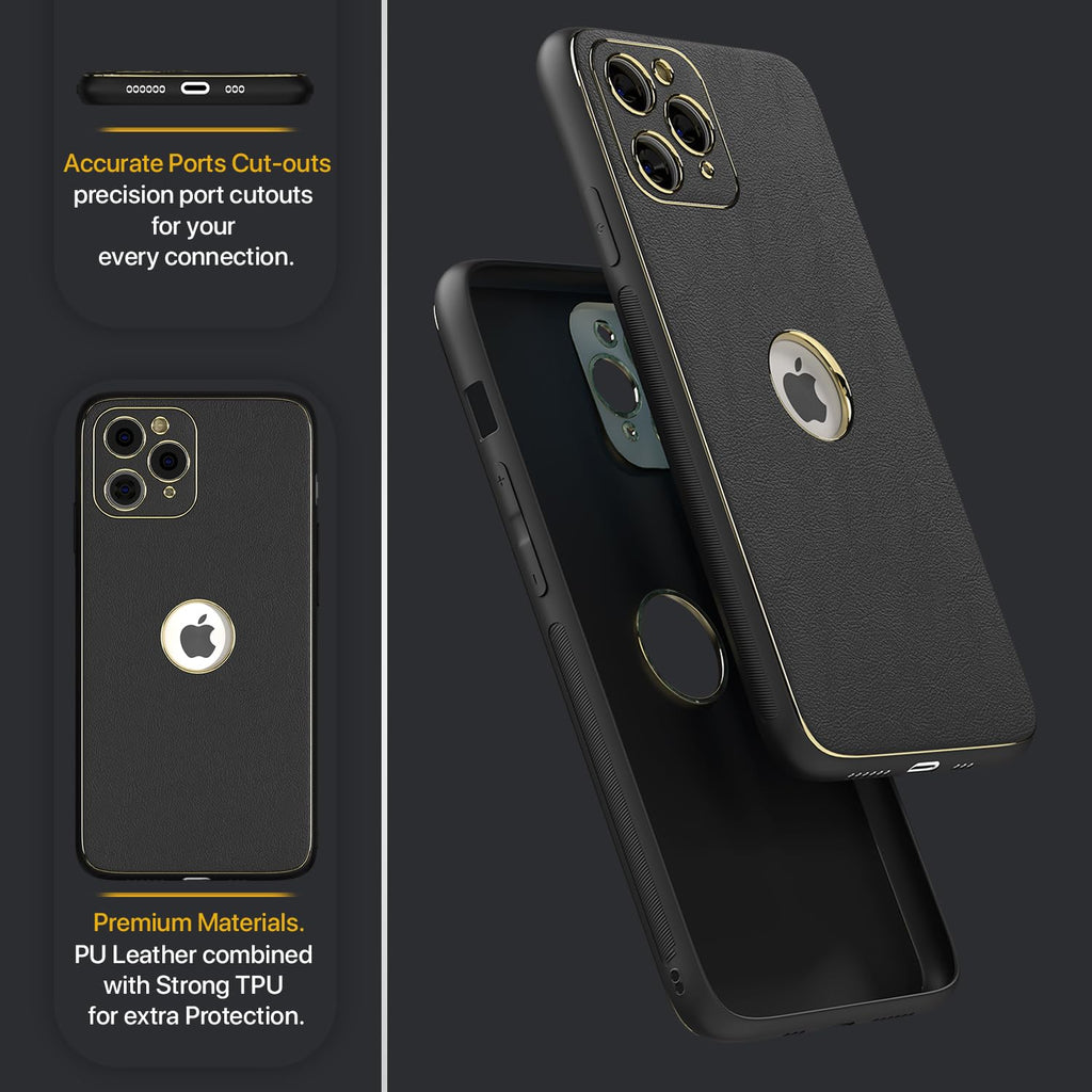 Gold Electroplated Leather Back Cover for iPhone 15 Pro