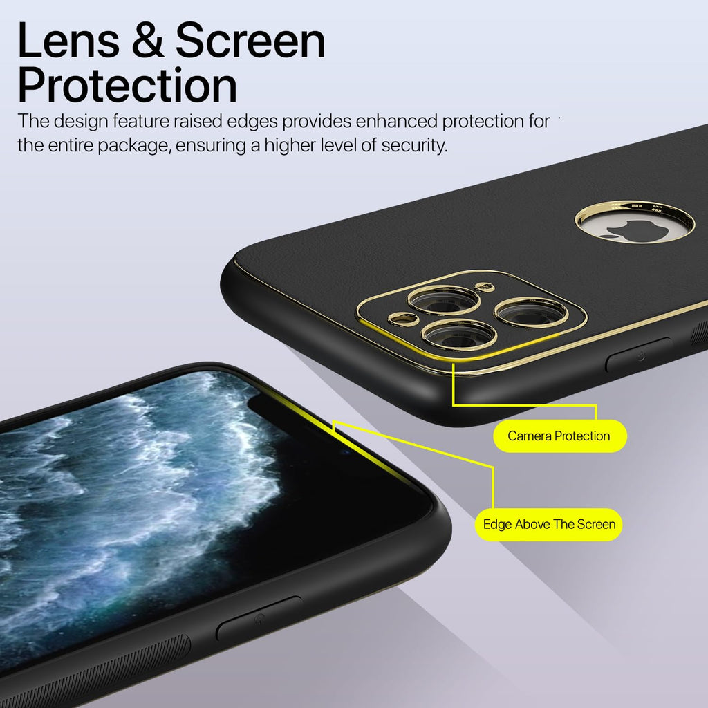 Gold Electroplated Leather Back Cover for iPhone 15 Pro