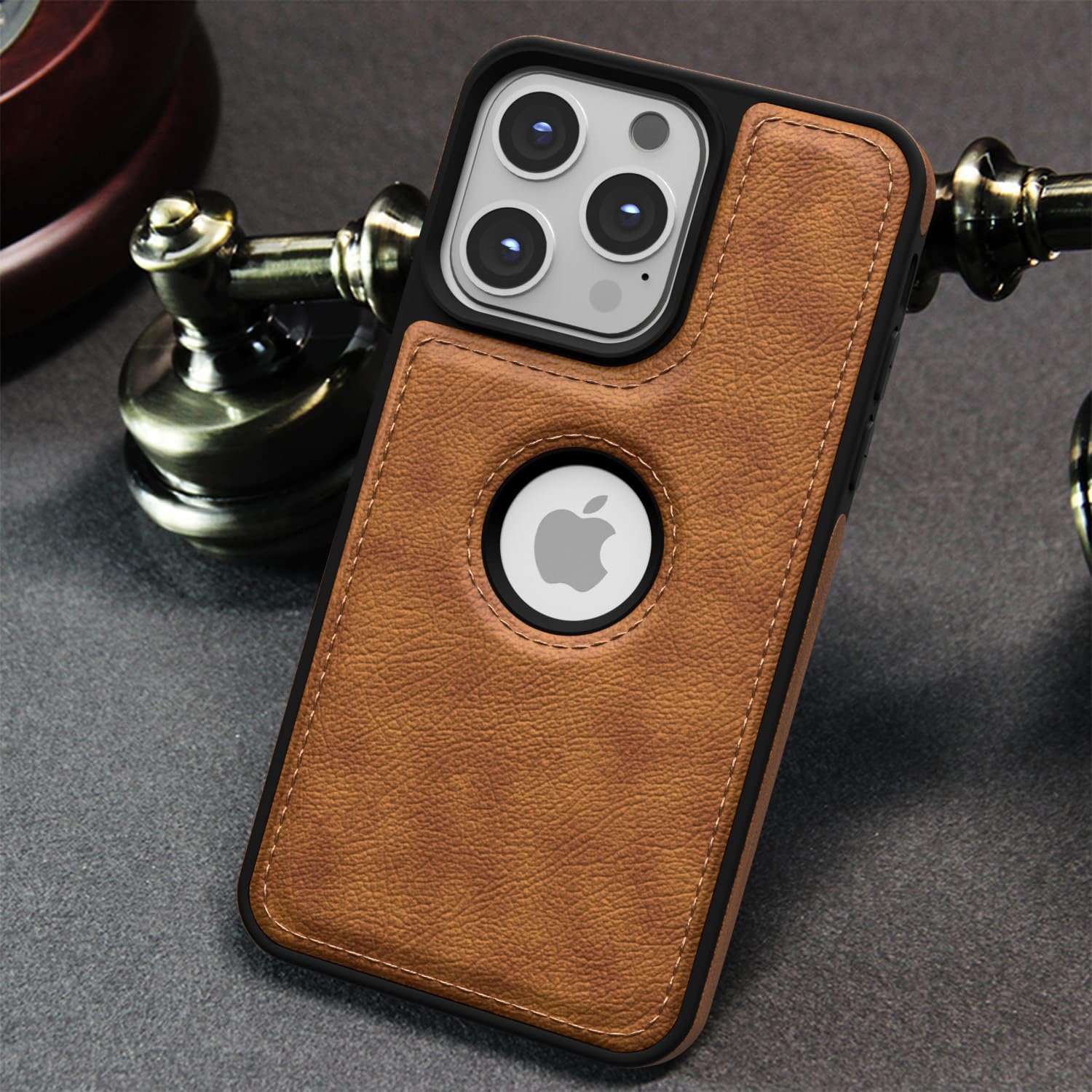 PU Leather Back Cover for iPhone 12 Pro Max (Brown)