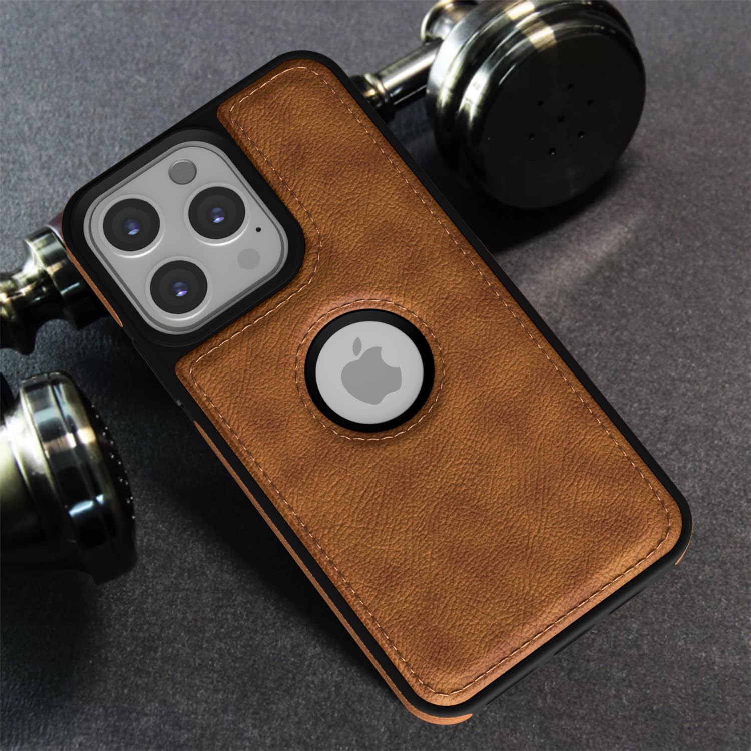 PU Leather Back Cover for iPhone 12 Pro Max (Brown)